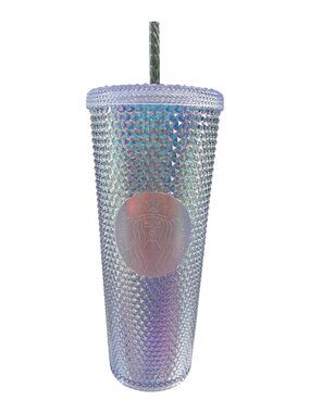Starbucks Studded Tumbler 24 oz (710 mL) Iridescent Clear Cold Cup Lid & Straw